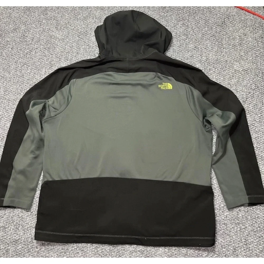 The North Face Gray Black Zip Stand-Up Collar Hooded Jacket Logo Men's Mid-Leng…